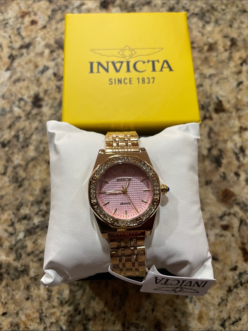 Invicta Wildflower Gold-Tone Women's Watch with Pink Dial and Crystal Bezel